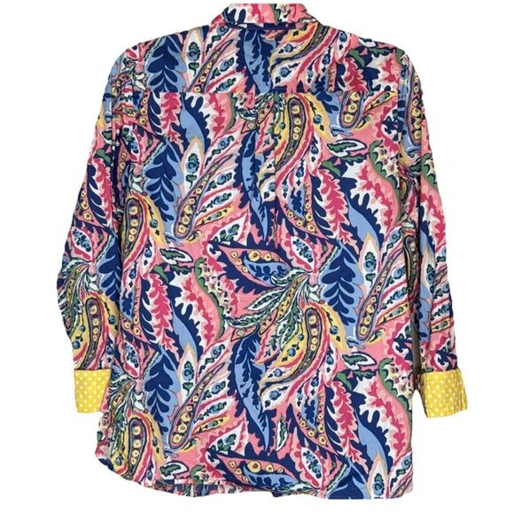 Talbots Pink Blue Paisley Print Button-up Blouse Top, Size Small, Color-block - Picture 2 of 8